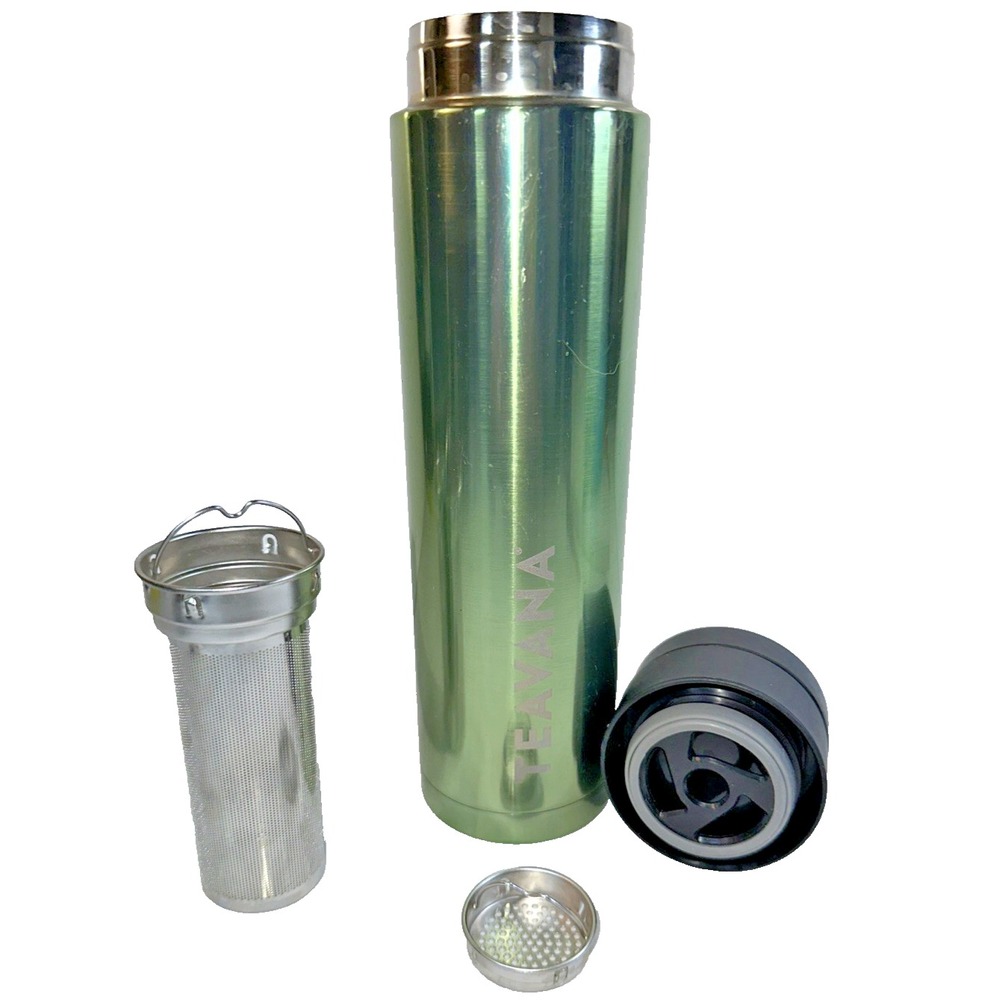 Teavana Contour 16 oz Green Stainless Tumbler - COMPLETE with Infuser Basket